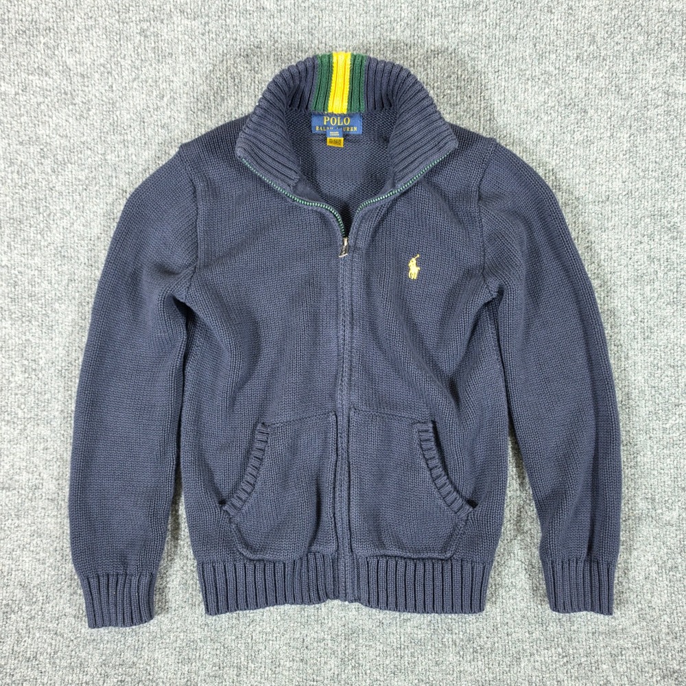 Polo Ralph Lauren Kids Navy Blue Full Zip Cotton Cardigan Sweater Size S 8